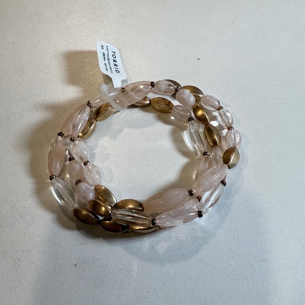 Torrid Pink Beaded Stretch Bracelet Gold Accents Women's Fashion Jewelry